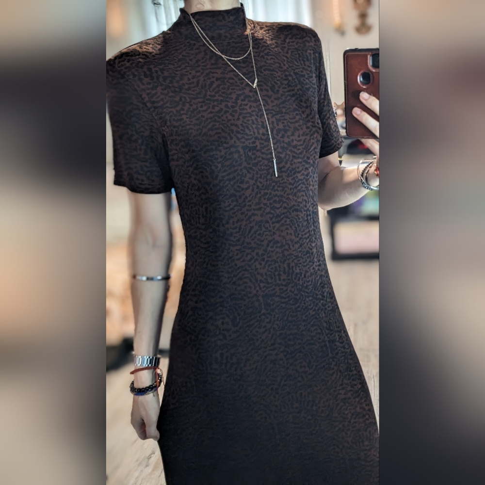 Vintage 80s 90s Y2K slinky stretch dark leopard maxi dress size medium